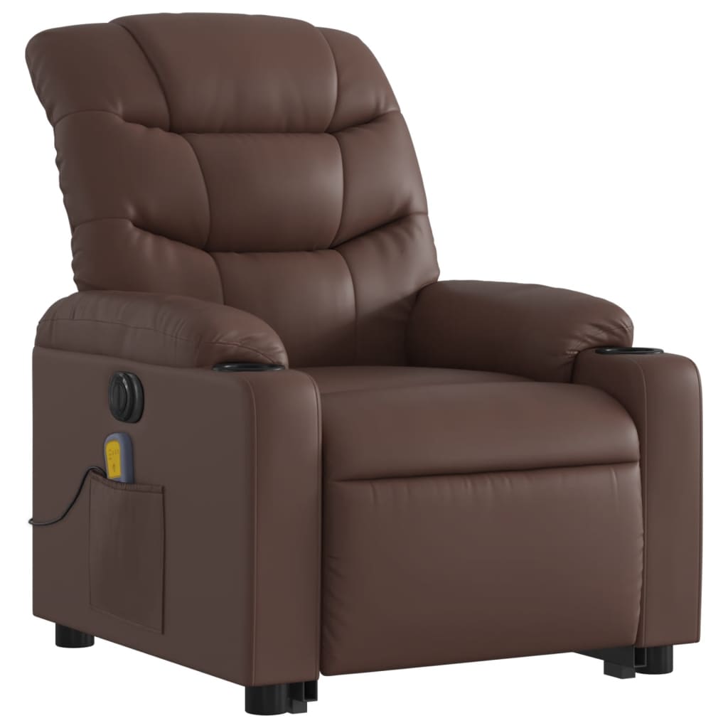 Vidaxl Reclining and Standing Upright Armchair with Massage, Electric, Brown