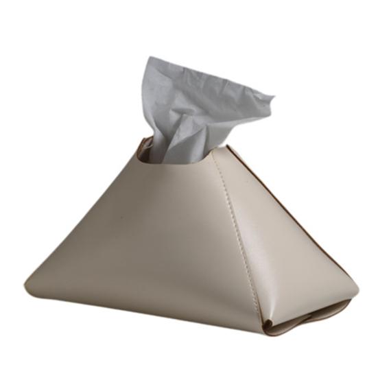 Faux Leather Tissue Holder Decorative Tissue Box Cover Pyramid Tissue Box Case Tabletop Tissue Dispenser