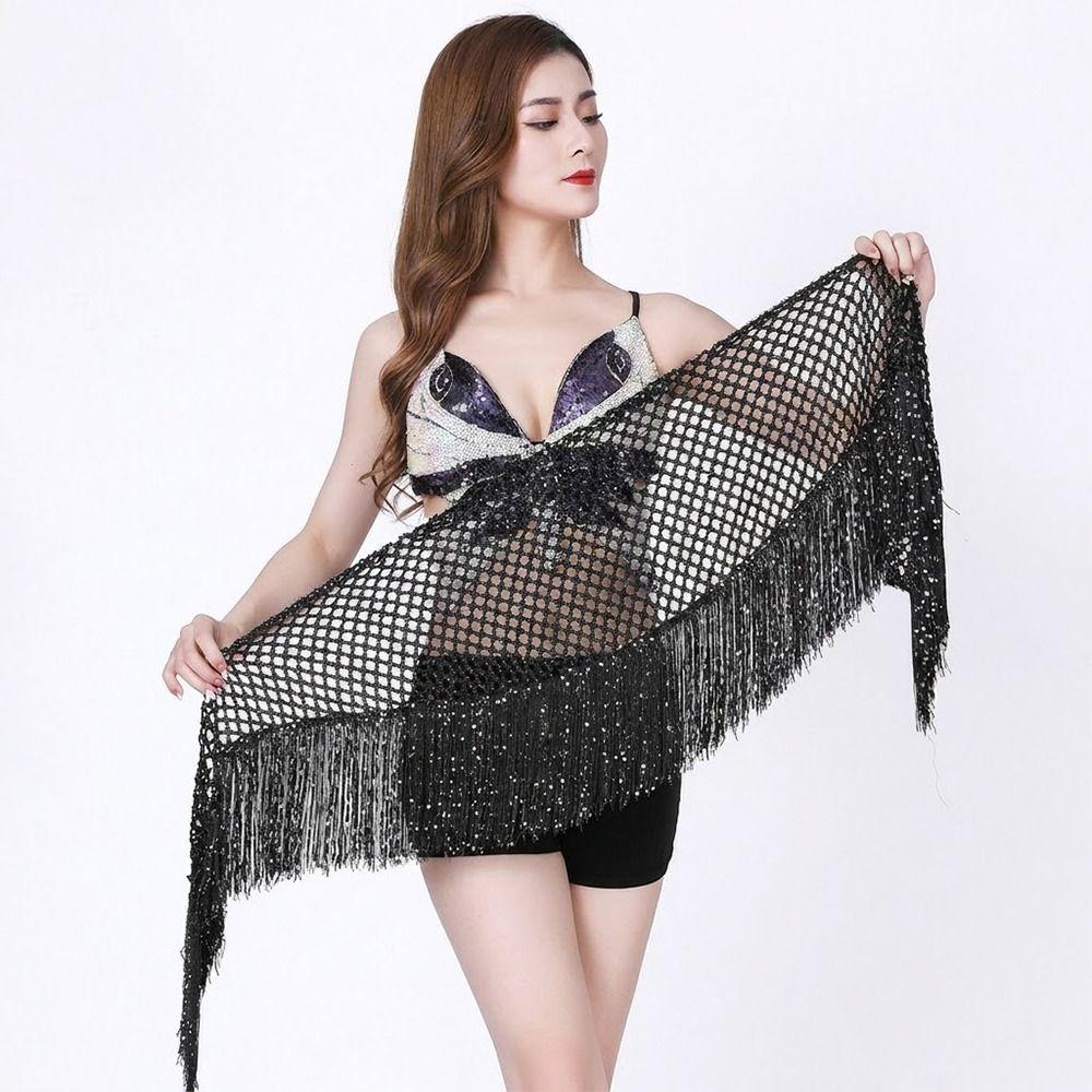 Sequins Tassel Triangle Hip Scarf Glitter Fringe Triangle Waist Wrap Scarf  Women Outfit