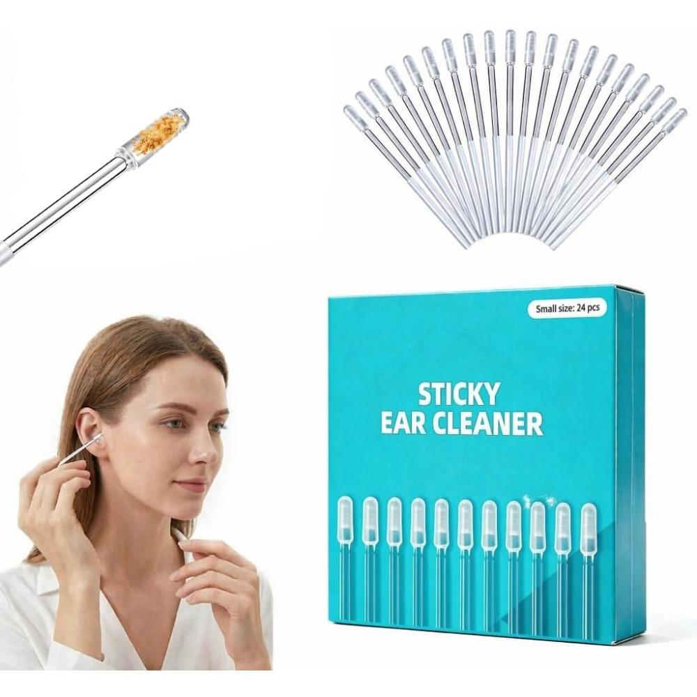 Sticky Ear Cleaning Sticks, Reusable Ear Cleaning Sticky Sticks (Size S) | 24 Sticky Earwax Cleaning Sticks with Soft Resin Tips (1 Pack)