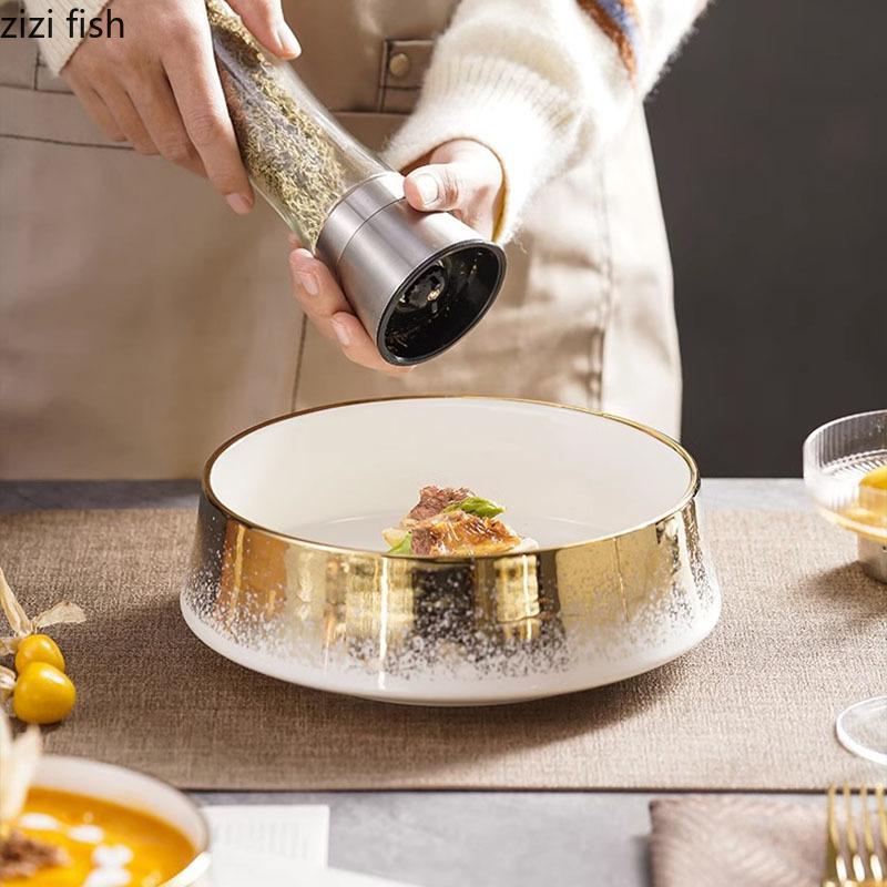 Creative Circular Ceramic Bowl Thick Soup Bowl Dessert Bowl Pasta Bowls Salad Bowls Fruit Bowls Restaurant Specialty Tableware