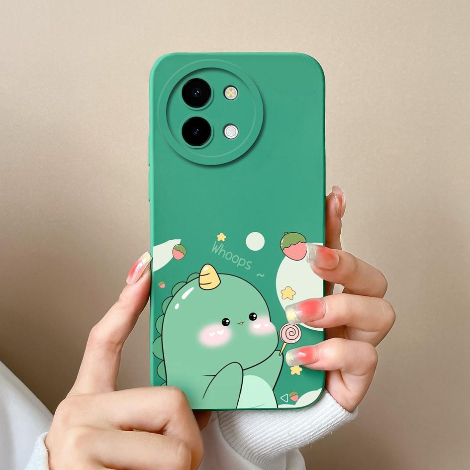 Back Cover For Vivo Y200i 5G Y03 Y28 Y38 T3x Phone Cases Lovely Cartoon Dinosaur Bumpers High Quality Matte Silicone Camera Protection Covers For Vivo