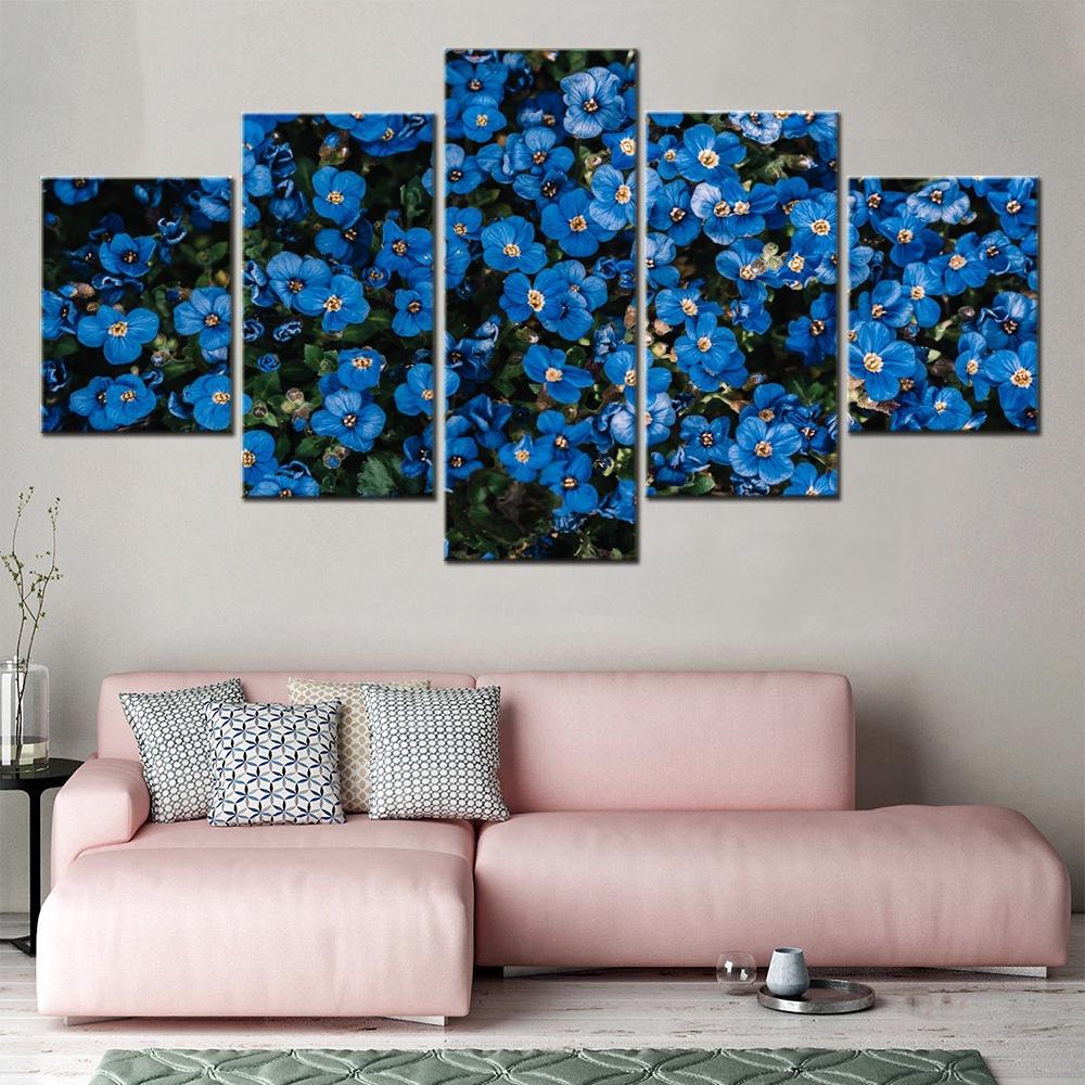 

5 Pieces Canvas Painting Flowers Blue Flowers Garden Wallpaper Wall Frame Home Decor Picture Decorative Framework Living Room 20x35 20x45 20x55cm