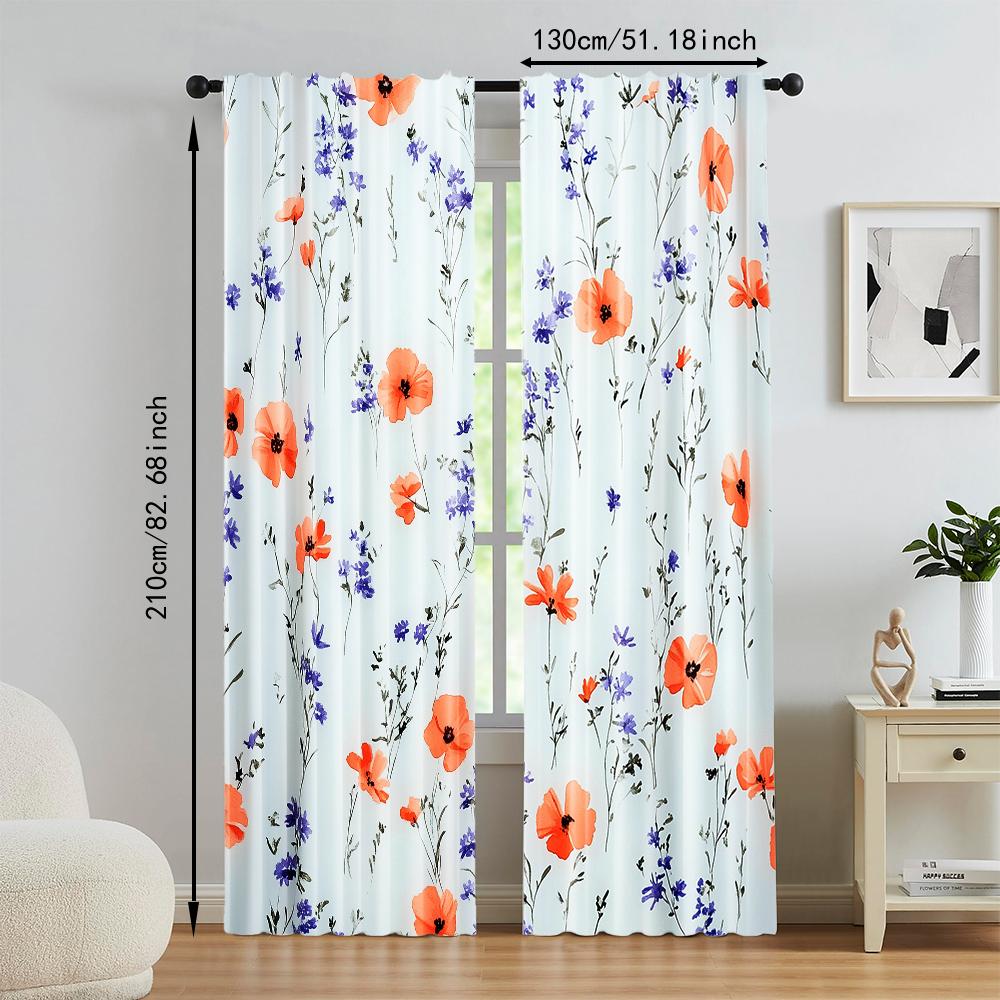Set aus 2 eleganten Frühlingsgarten-Vorhängen Romantisches Wildblumen-Druckmuster Rote Blaue Lila Blumen Landhausstil Für Alle Jahreszeiten Hergestellt aus Polyester