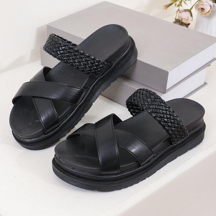 

New platform slippers one-word cross women s sandals large size slippers beach sandals 43