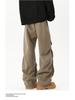 Men's Trendy Spring/Autumn Pleated Wide-Leg Overalls - Stylish, Handsome, and Casual Straight-Leg Trousers.