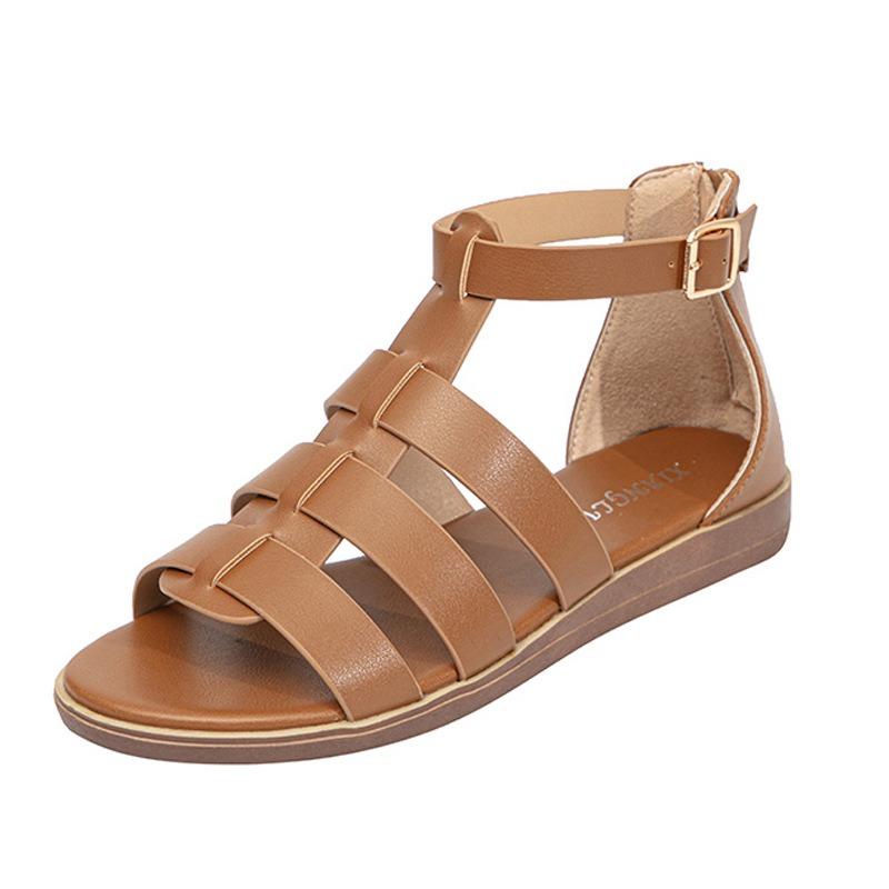 Außenhandel sommer neue einfache casual römischen sandalen offene spitze ferse flache sandalen frauen