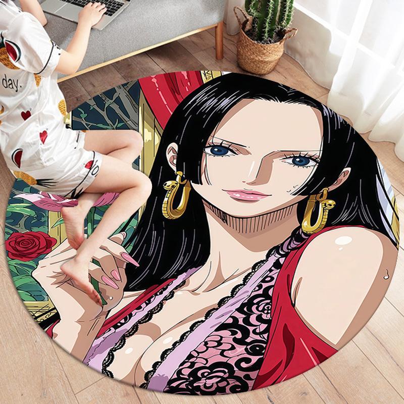 Anime One Piece Cartoon Round Area Rug Carpet Rug For Living Room Bedroom Sofa Playroom Decor Nonslip Floor Mat