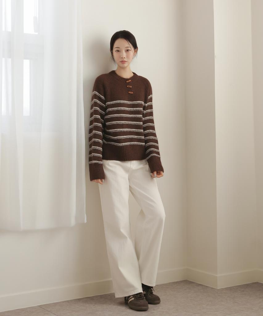 Keulleiseu Button Stripe Knit_Brown