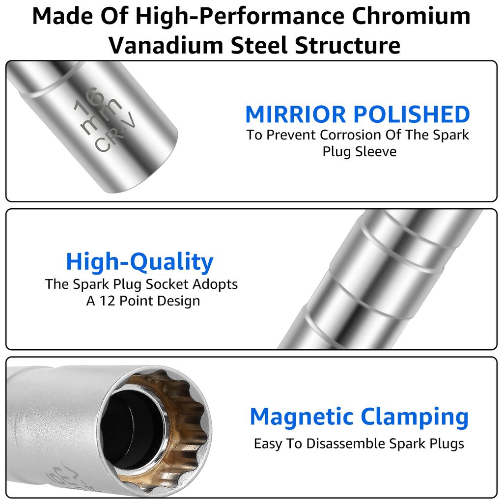 Spark Plug Socket 14mm 16mm 360° Swivel Spark Plug Socket Removal Tool Magnetic Spark Plug Socket Installation Tool for Motorcyc