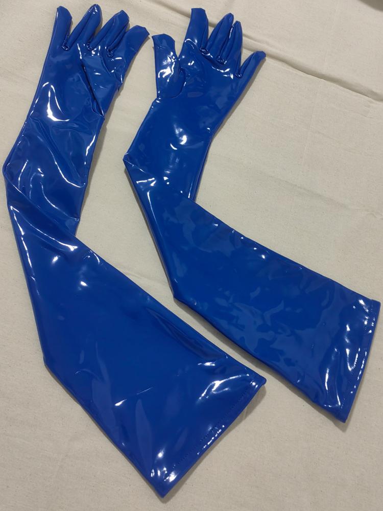S-XXL Antiscivolo Effetto Bagnato PVC Guanti Lunghi Lucidi Pelle PU Manopole Cosplay Performance Guanto Eldiven Mittens Handschuhe Gantlet