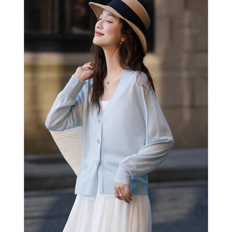 Women's V-Neck Lyocell Blend Hollow-Out Cardigan