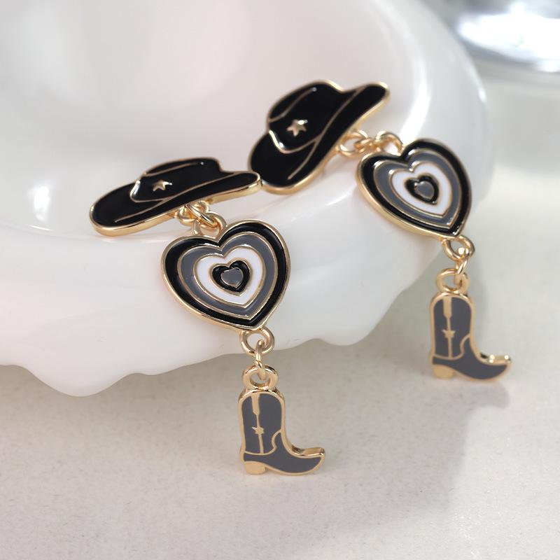 

Western Cowboy Hat & Boots Love Heart Dangle Earrings for Women черный серый