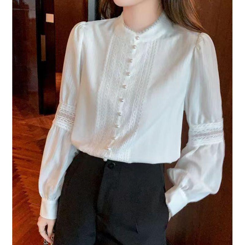 

Long Sleeves Lace Lace Patchwork Single-Breasted Shirt Women Women Long Sleeve White Shirt New arrival Shirt XL