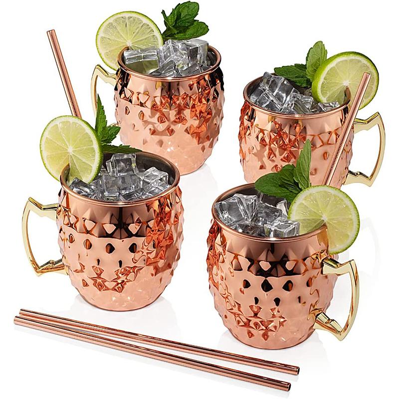 

Мідні кухлі Moscow Mule Набір з 4 штук - Кухлі Moscow Mule об ємом 18 унцій - Внутрішнє покриття з нержавіючої сталі - Кубки Moscow Mule з покриттям з чистої міді - Diamond 540ml