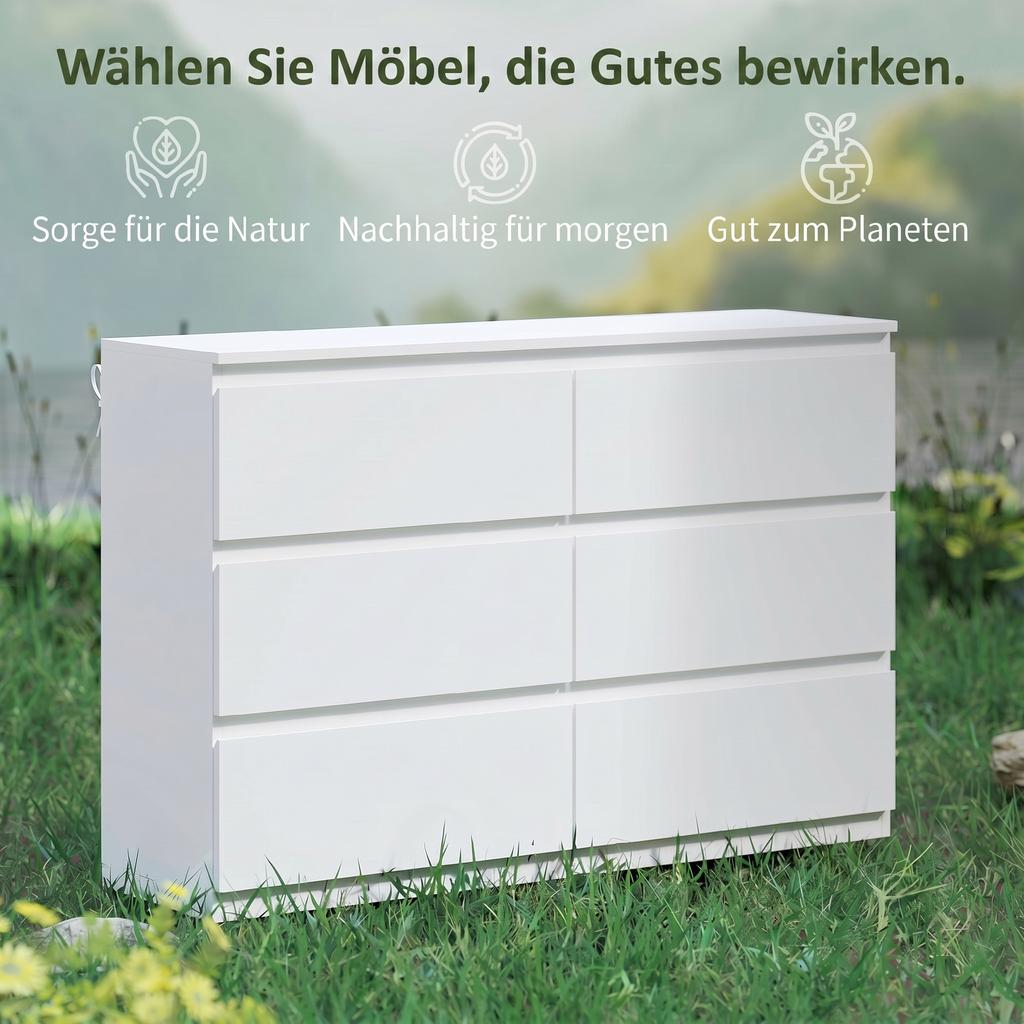 Chest of Drawers with 6 Drawers, Modern Storage Furniture for the Bedroom, White