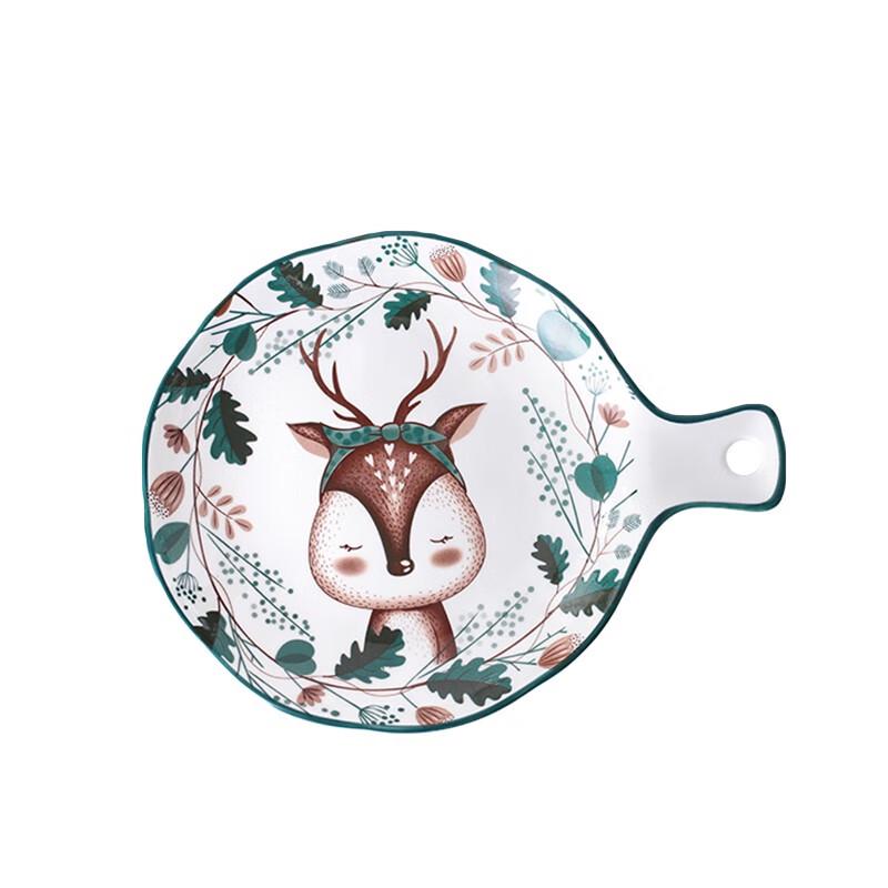 Japanese Style Cute Elk Ceramic Dinner Plate with Handle