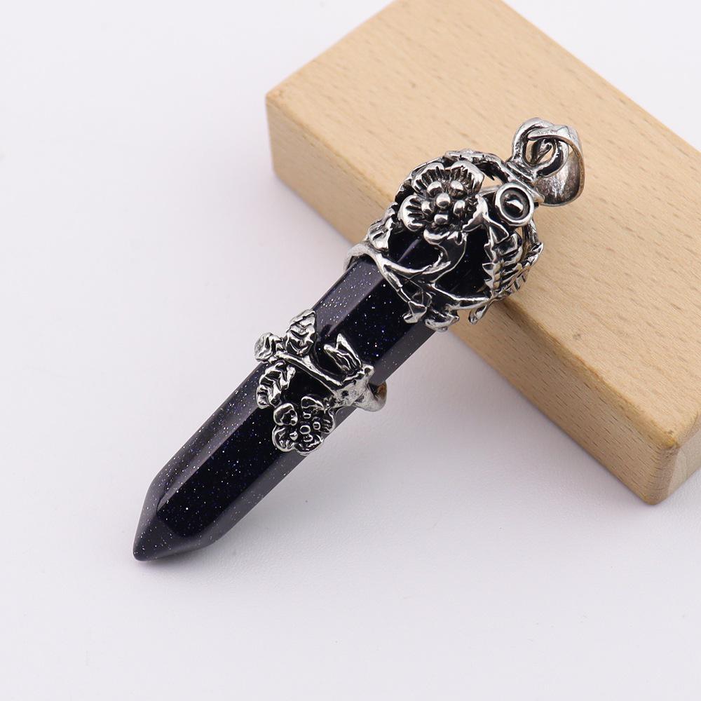 Natural Stone Hexagonal Crystal Pendant Necklace - Rose Plum Blossom