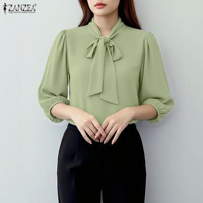 Damen Freizeit Rundhals Einfarbig 3/4 Ärmel Bluse