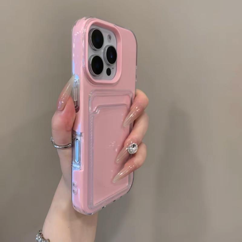 Luxury 2in1 Card Bag Candy Phone Case For 11 12 13 14 15 16 17 Pro Max Air TPU+PC Shockproof Bumper Back Cases Cover
