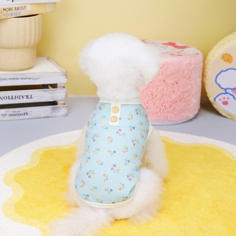 Floral Dog Clothes Summer Pet Vest Cotton Fashion Waffle T Shirt for Dogs Cats Girls Dog Costume Chihuhua Bichon Dog Pullovers