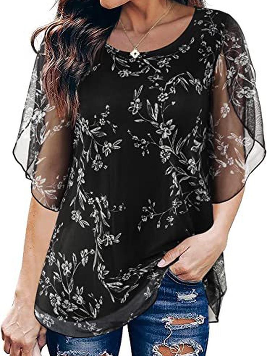 Trendy Ruffled Pleated Sheer Loose Flowy Top for Women M чёрный