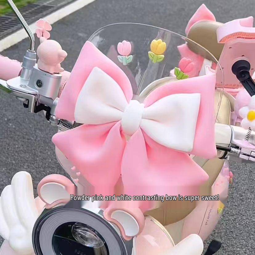 Luna Sunny Day Cute Two-Tone Electric Vehicle Bow & Sticker Accessories