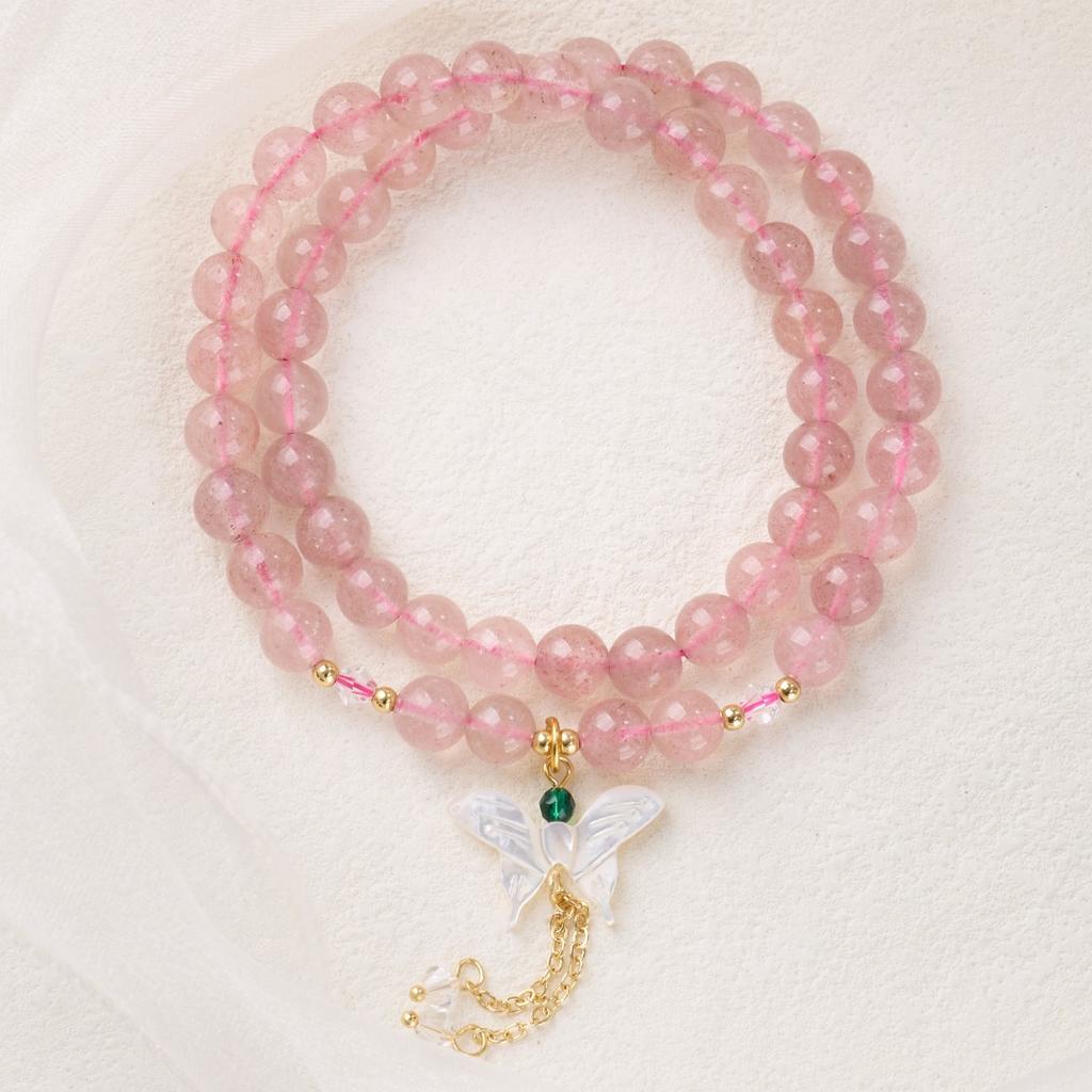 Popular on Xiaohongshu: Natural Strawberry Crystal Bracelet for Women, New Chinese Style, High-end Pink Crystal Bracelet, Perfect for Gifts