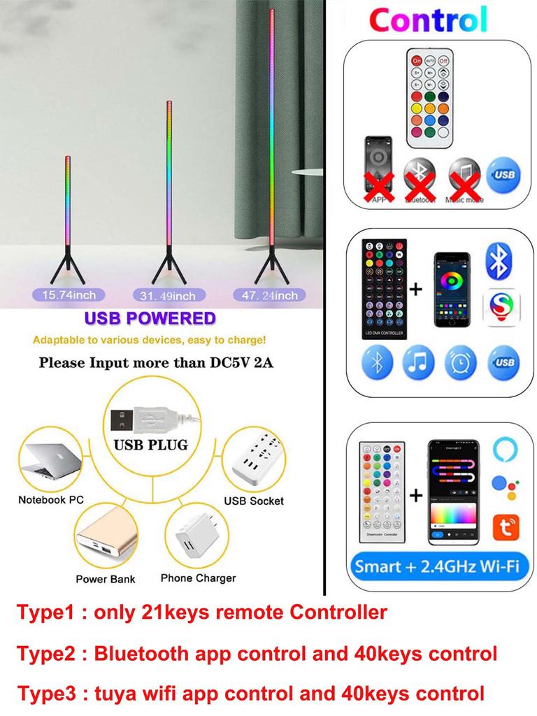 120cm Tripod RGB Corner Floor Lamp Bluetooth Tuya wifi Dimmable Led Standing Lights Living Room Bedroom Home decor Mood Lighting