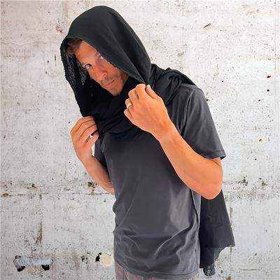 1ks Černá šála s kapucí, pončo, plášť, polyesterová šála, pončo, plášť, černá šála s kapucí, pro cosplay, festivalový kostýmní doplněk
