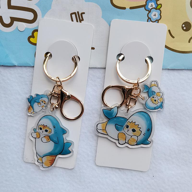 Transparent Double-Sided Shark Cat Keychain Key Chain Accessories Cartoon Cat Pendant Cute Animal Cat Keyring Student Gift