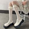 Japanese-style Lace Summer-Autumn Thin Bowknot Knee-High JK Socks with Ruffled Trim
