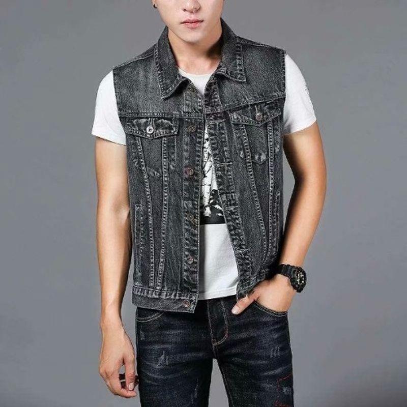 

Модный вышитый джинсовый жилет мужской лето осень новый стиль Silm модный брендовый пиджак стильный дикий жилет повседневная одежда без рукавов Grey 3XL