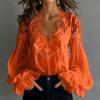 Damen Casual Bluse mit Spitzenbesatz, Puffärmeln und Falten für den Alltag