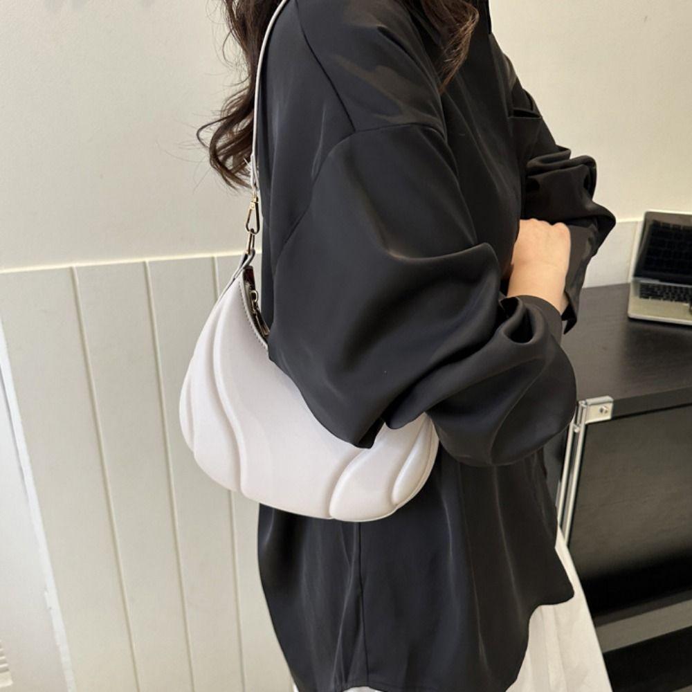 Casual Pu Leather Handbag Tote Underarm Bag Fashionable Crescent Bag Lady