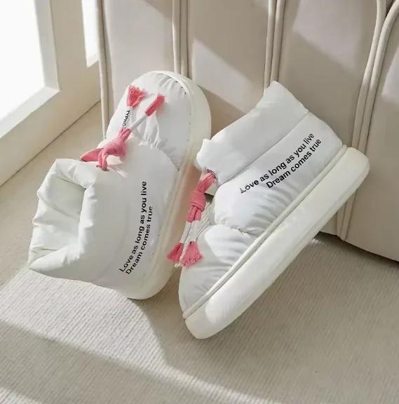 Klobige Damen Schneestiefel Warme Daunen Winter Wasserdicht Damen Stiefelette mit Fell Rutschfest Bonbonfarben Baumwollschuhe Frau