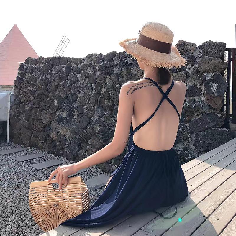 

Женские летние пляжные праздничные сексуальные повседневные платья с открытой спиной L темно-синий