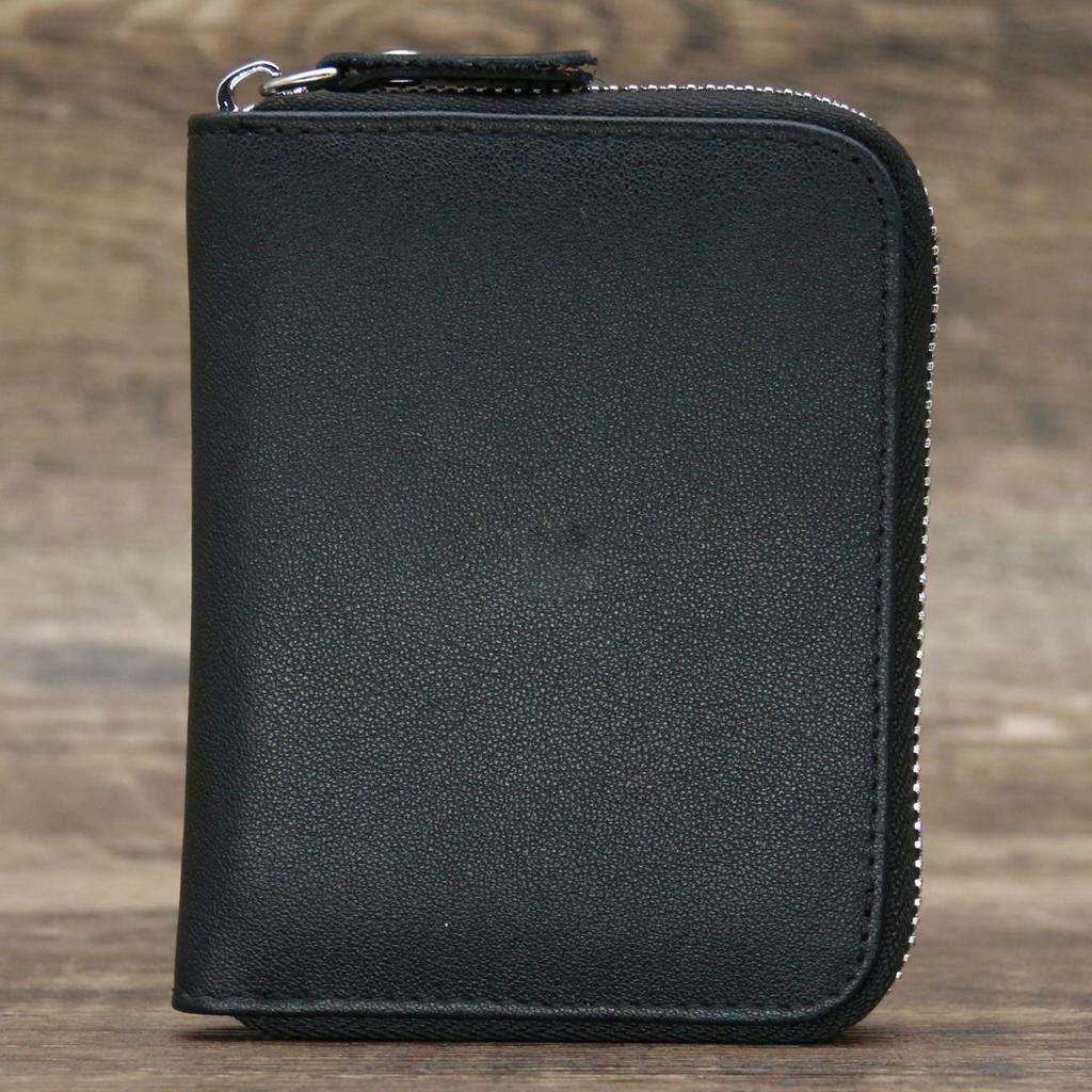 9039 Men's Crazy Horse Leather Bi-Fold Wallet with Zipper Coin Purse, Card Holder, Black.