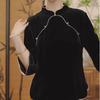 New Chinese Style Gold Velvet Mulberry Silk Women's Autumn Black Base Top Shirt