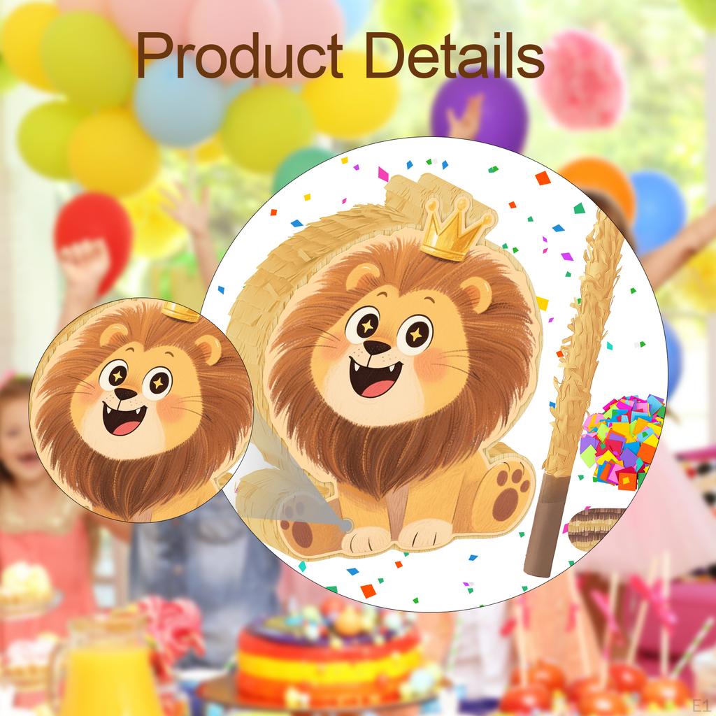 Lion Pinatas Fun Party Game, Birthday Decoration with Rod Blindfold Confetti for Woodland, ,