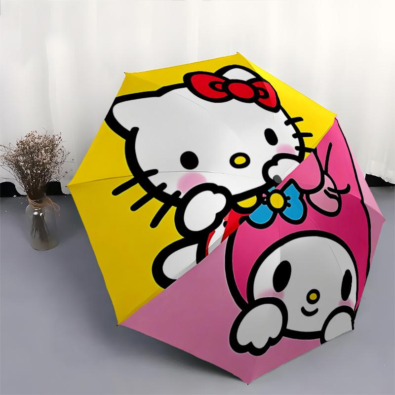 1pc Hello Kitty & My Melody Automatic Opening Folding Umbrella - 8 Bone Iron Frame, Portable Design, Outdoor, Perfect Gift for Fans, Travelers, Everyd