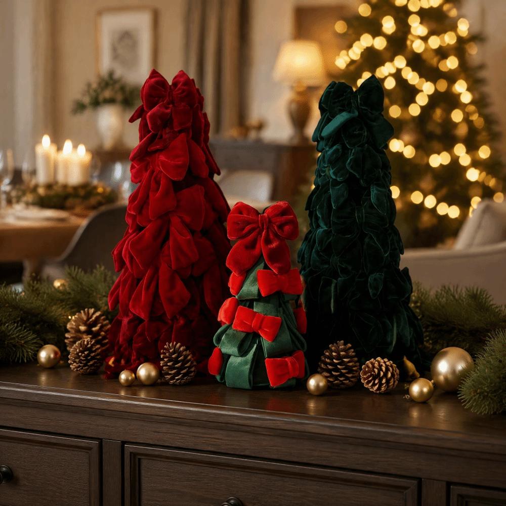 Handmade Craft Christmas Ornament Velvet Bow Christmas Tree Decor Hanging Pendant  Christmas Decor