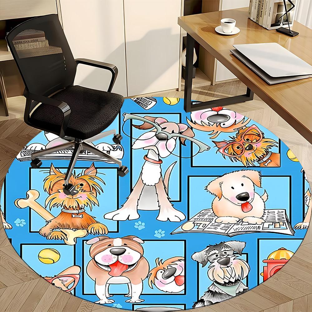 1PC Dogs Pets Office Round Area Rug, Mat Suitable For Office, Under Office Chairs Bedroom Living Room Home Decor, Room Deco