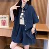 Navava Women Casual Denim Short Sleeve Shirt Two Piece Set Nb2843