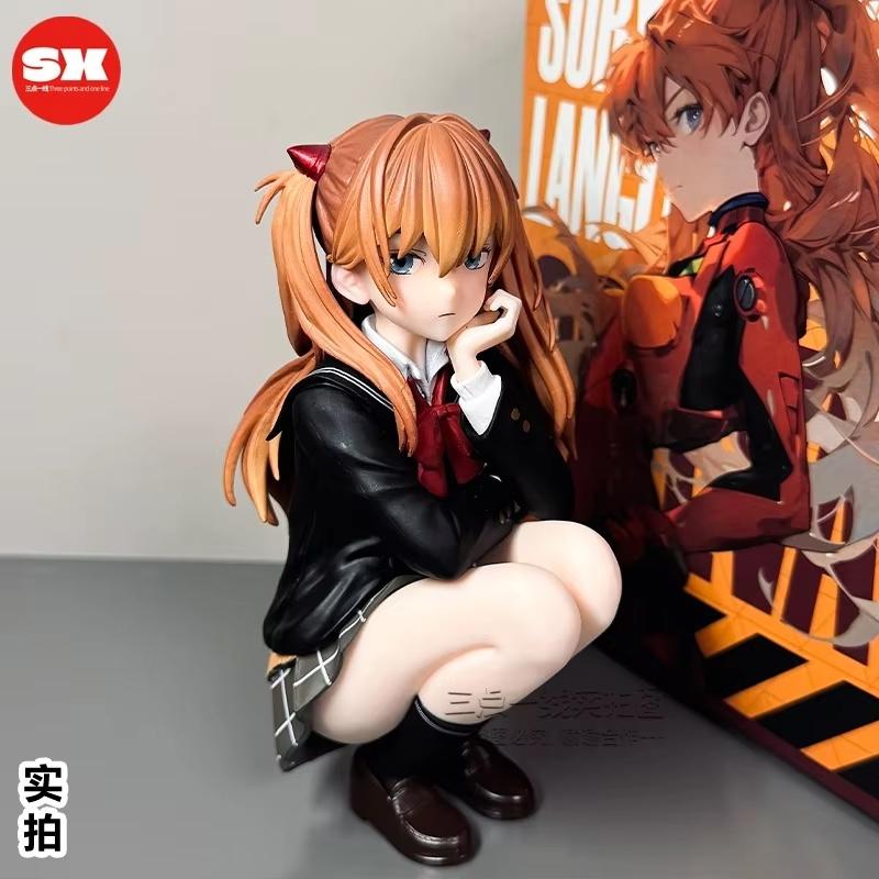 Anime Girl Asuka Academic-Style Squatting Pvc Action Figure Collectible Model Desktop Desktop Pc Case Decoration Toy Gift 10Cm