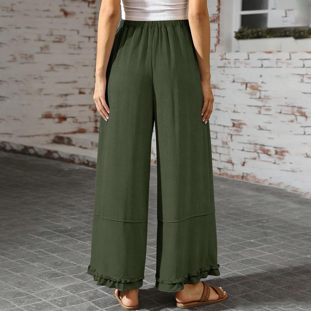 Women’s Wide Leg Lounge Pants with Drawstring Waist and Ruffle Hem Casual Loose Fit Lightweight Trousers with Pockets