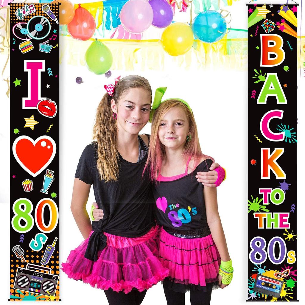 Blulu 70s 80s Party Decoration 90s 80s Banner I Love 1980s Backdrops Back to The 1980s 1970s Hanging Porch Signs for Wall Door Decor Hip Hop Rock