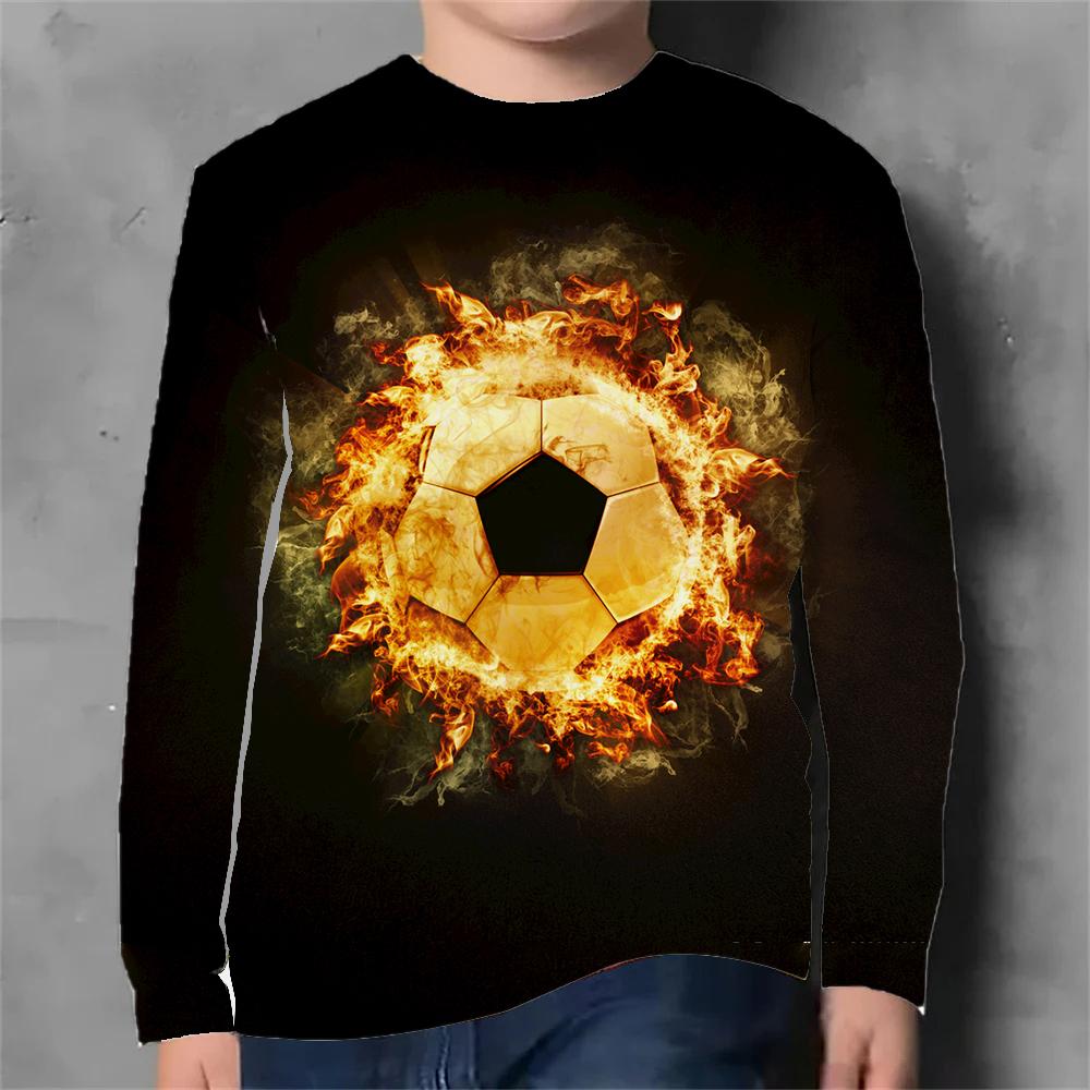 Frühlings- und Herbst-Rundhals-Oberteil mit 3D-Druck-Fußballmuster, modisch, lässig, langärmelig, Kinder-Jungen-T-Shirts