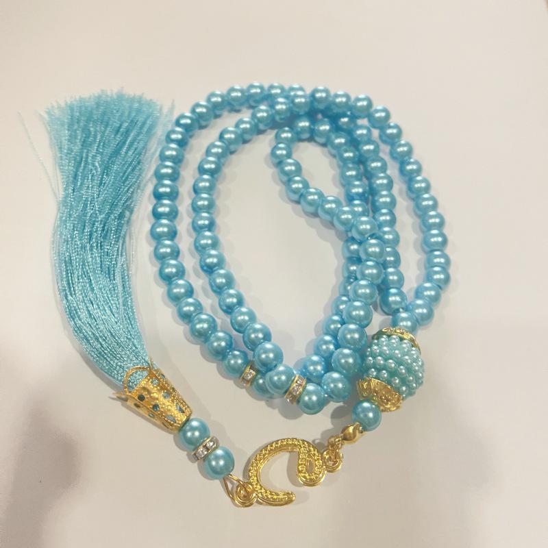 99 Glass Imitation Pearl Tassel Prayer Beads Bracelet Charms, Middle Eastern Design, 6mm Size