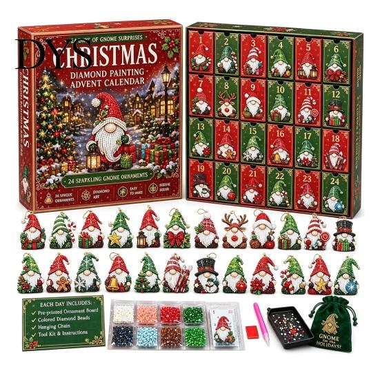 Christmas Party Favors Gnome Advent Calendar, 24 Day Countdown Box with Faux Diamond Holiday Season Toys Painting Craft Accessories, Collectible